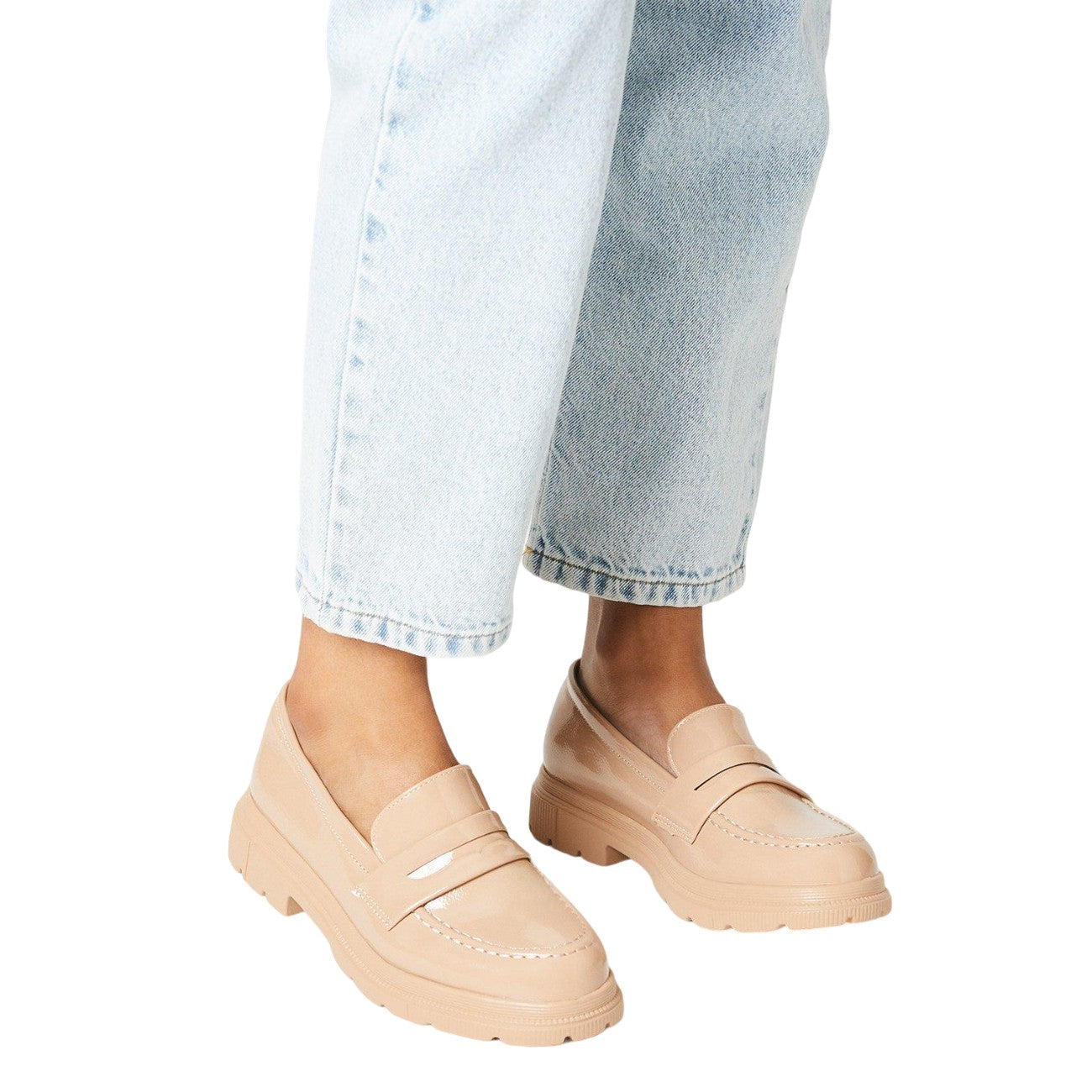 Beige - Side - Faith Womens-Ladies Luana Penny Strap Loafers