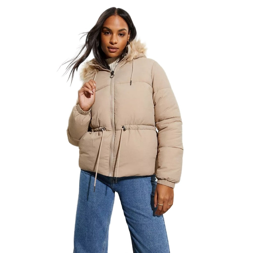 Camel - Front - Dorothy Perkins Womens-Ladies Faux Fur Hood Padded Jacket