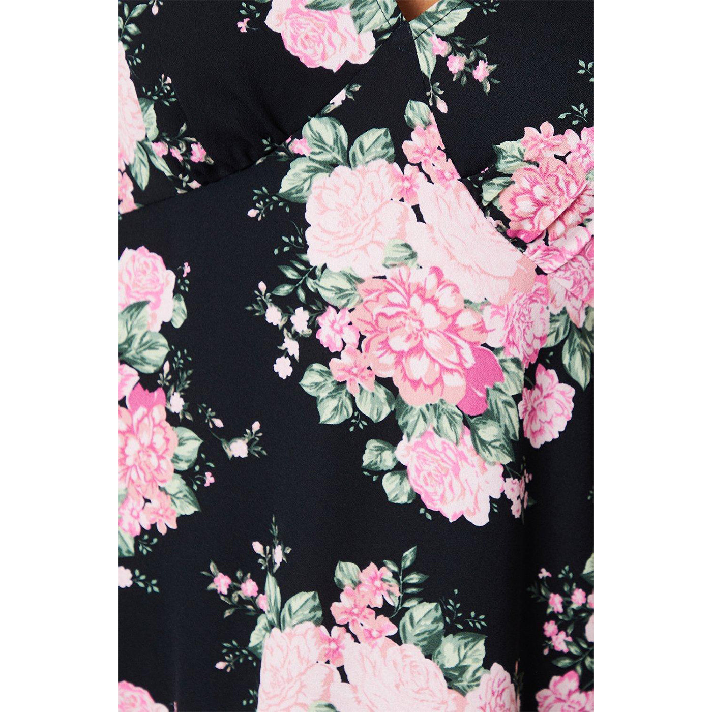 Black - Side - Dorothy Perkins Womens-Ladies Empire Floral Tie Sleeves Mini Dress