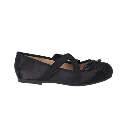 Black - Back - Faith Womens-Ladies Margo Satin Bow Crossover Strap Ballet Shoes