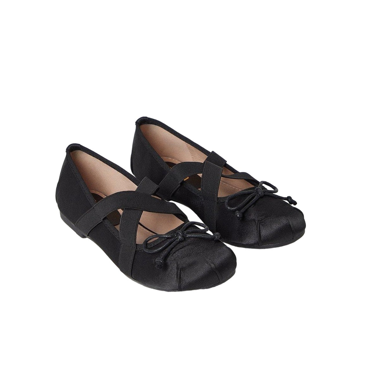 Black - Front - Faith Womens-Ladies Margo Satin Bow Crossover Strap Ballet Shoes