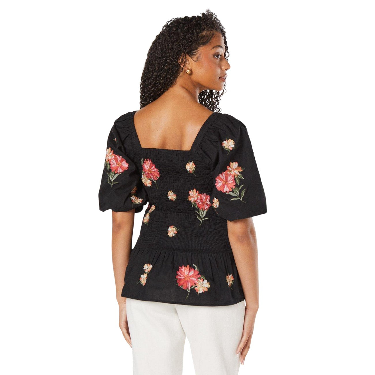 Black - Back - Dorothy Perkins Womens-Ladies Embroidered Shirred Bodice Tall Blouse