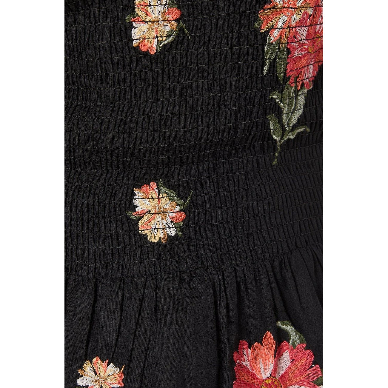 Black - Side - Dorothy Perkins Womens-Ladies Embroidered Shirred Bodice Tall Blouse
