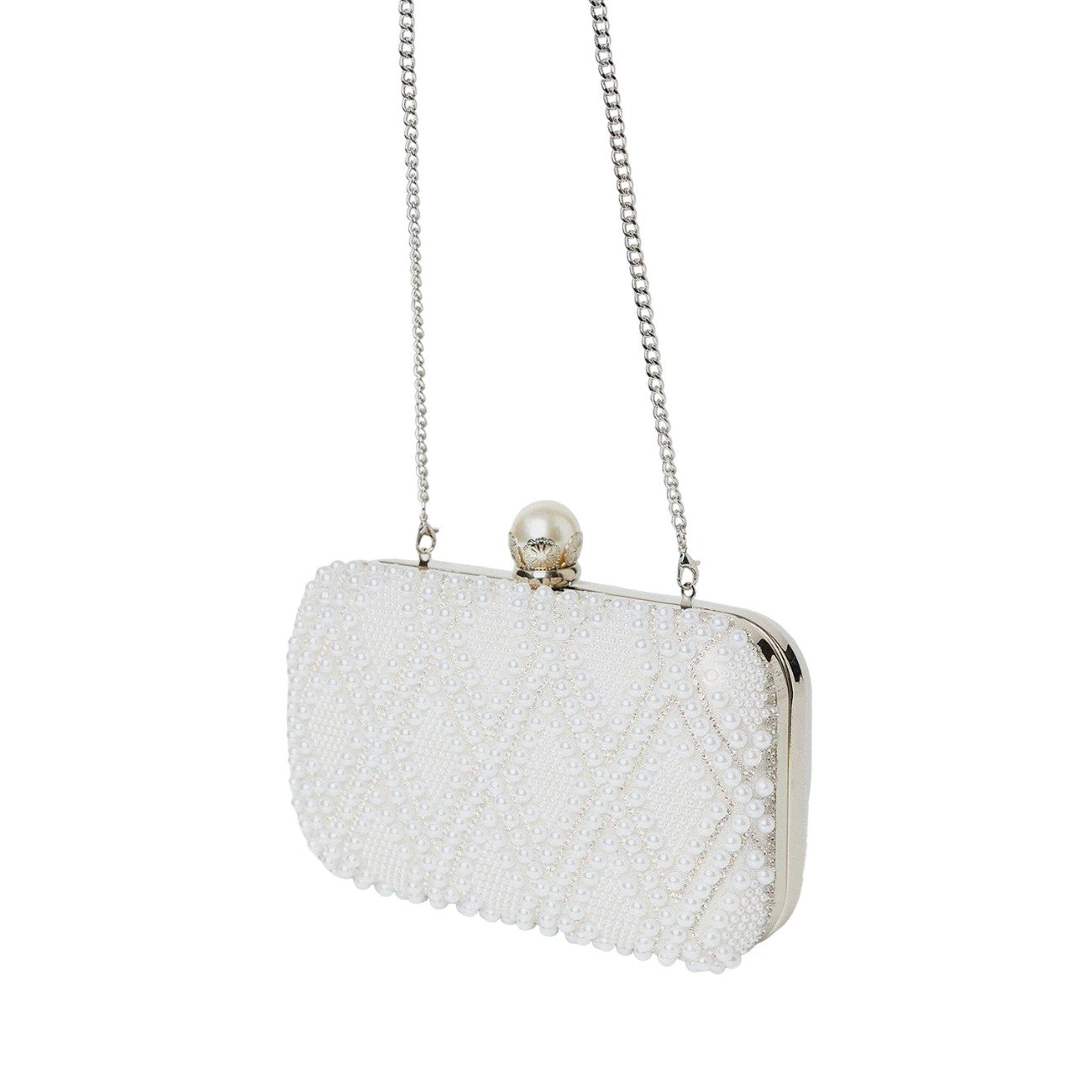 White - Back - Dorothy Perkins Womens-Ladies Teo Pearl & Diamante Clutch Bag