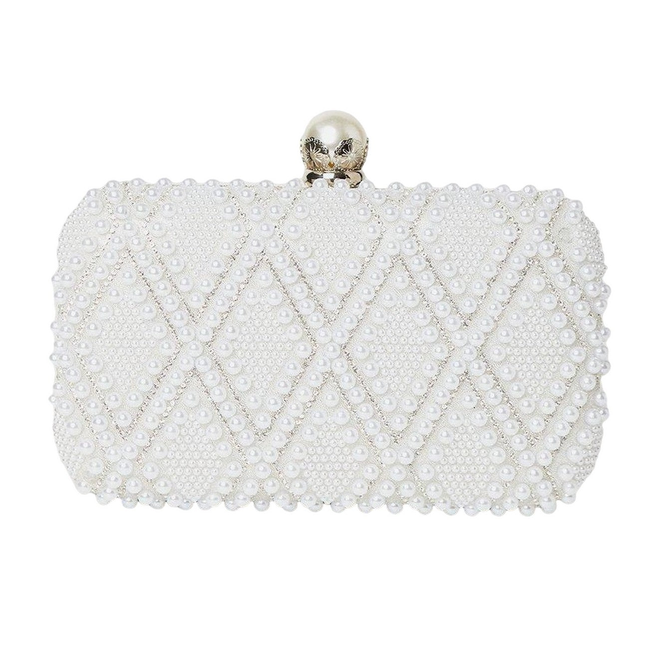 White - Front - Dorothy Perkins Womens-Ladies Teo Pearl & Diamante Clutch Bag