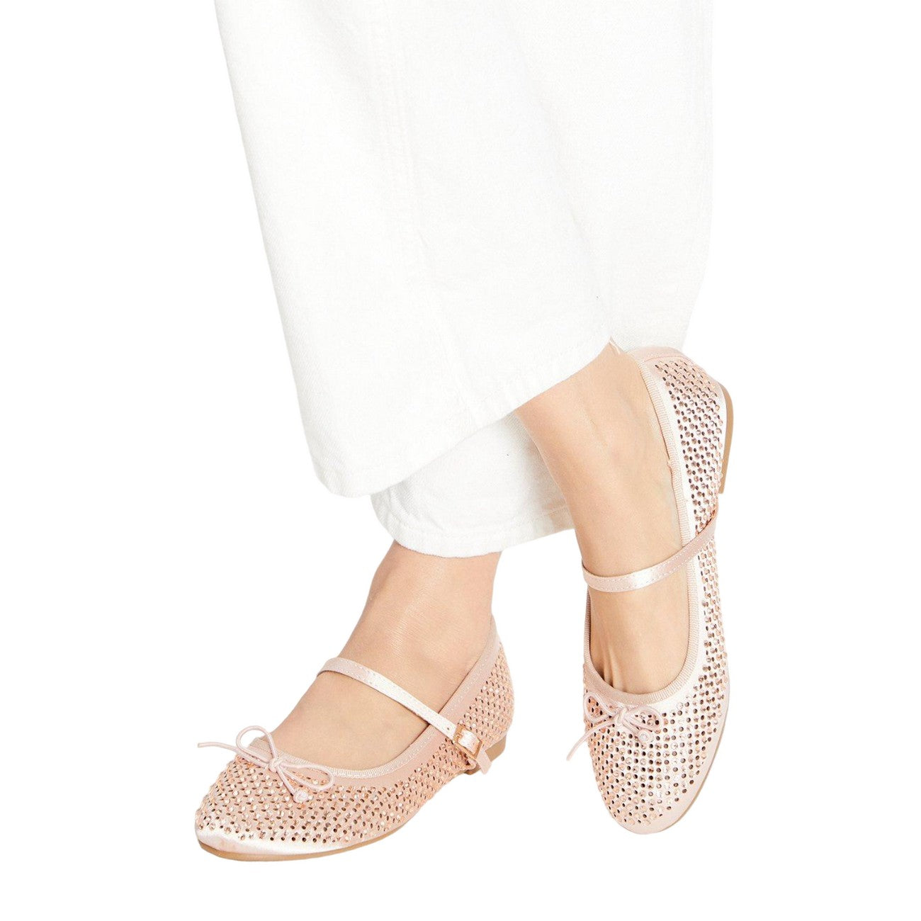 Rose Gold - Side - Dorothy Perkins Womens-Ladies Petra Mary Jane Diamante Ballet Shoes