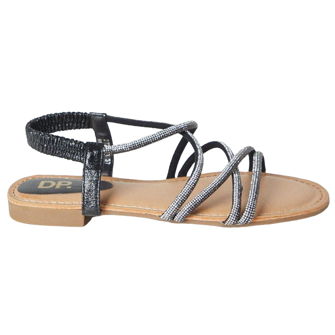 Black - Back - Dorothy Perkins Womens-Ladies Finne Diamante Crossover Strap Flat Sandals