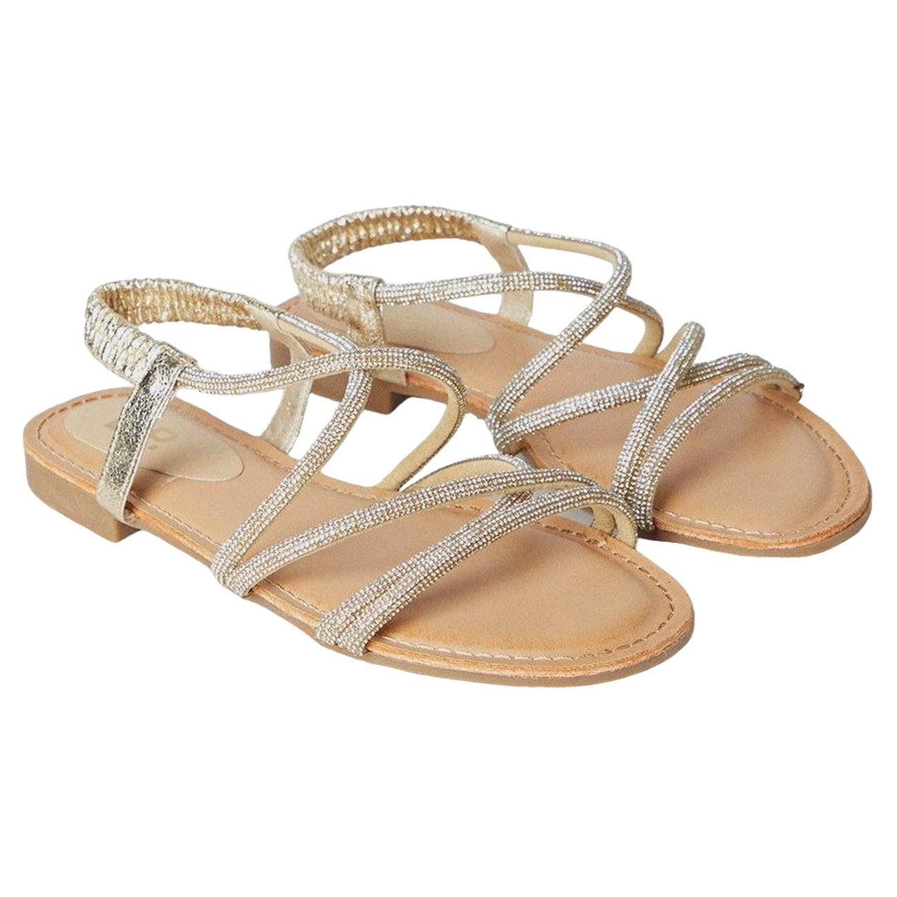Gold - Front - Dorothy Perkins Womens-Ladies Finne Diamante Crossover Strap Flat Sandals