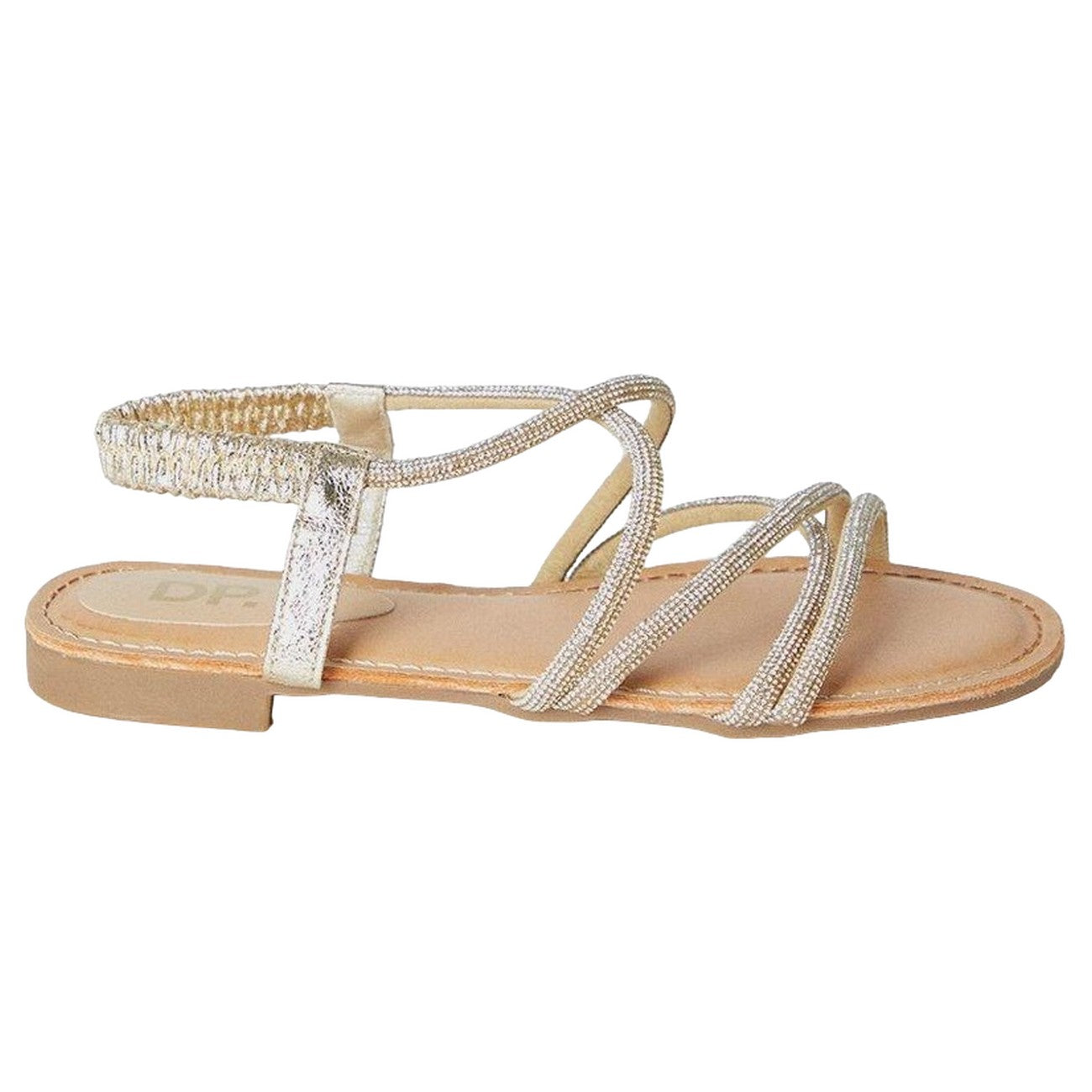 Gold - Back - Dorothy Perkins Womens-Ladies Finne Diamante Crossover Strap Flat Sandals
