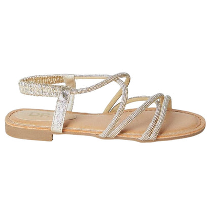 Gold - Back - Dorothy Perkins Womens-Ladies Finne Diamante Crossover Strap Flat Sandals