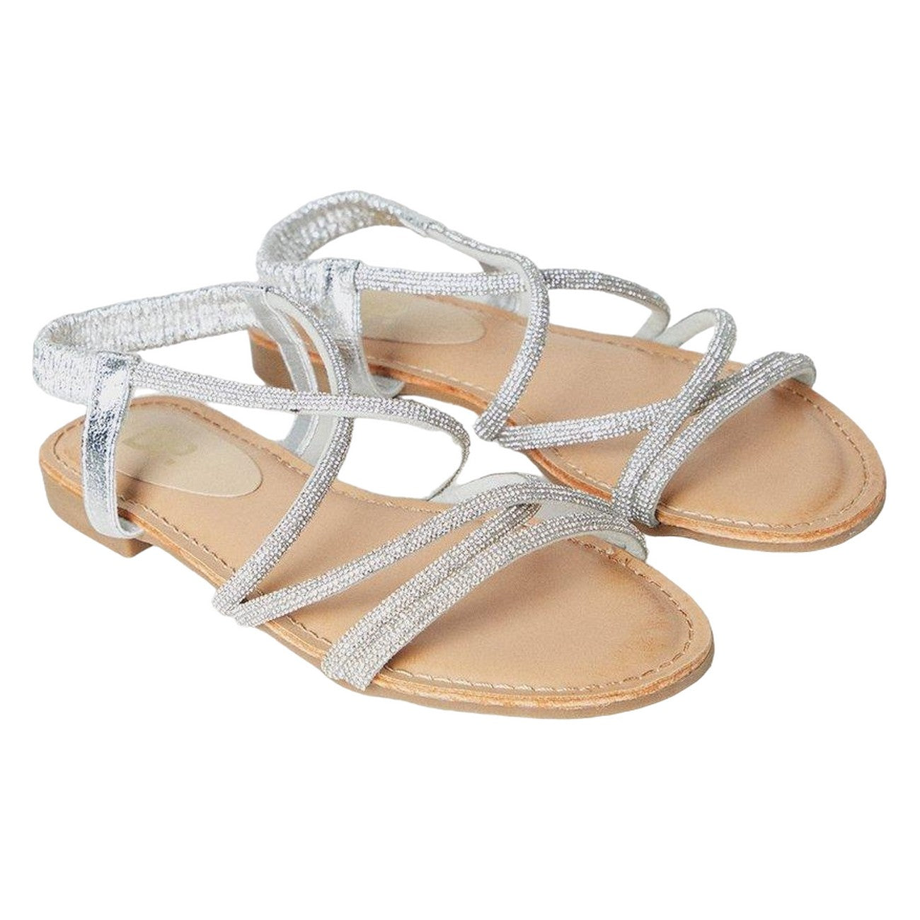 Silver - Front - Dorothy Perkins Womens-Ladies Finne Diamante Crossover Strap Flat Sandals
