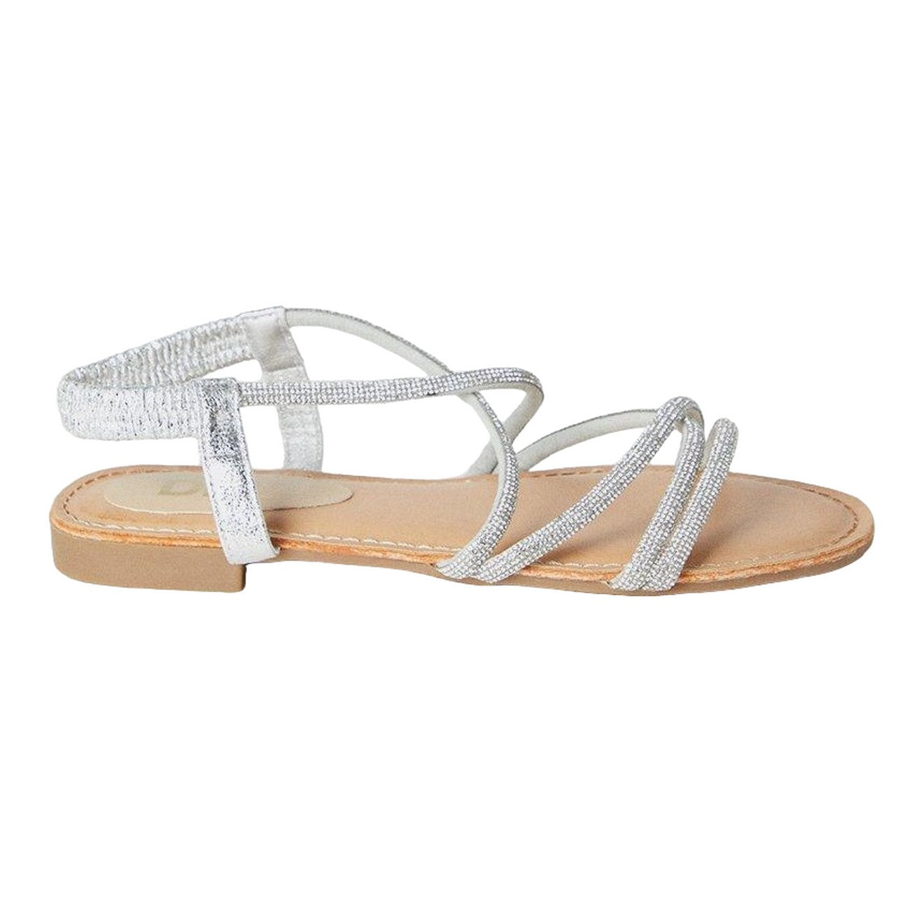 Silver - Back - Dorothy Perkins Womens-Ladies Finne Diamante Crossover Strap Flat Sandals