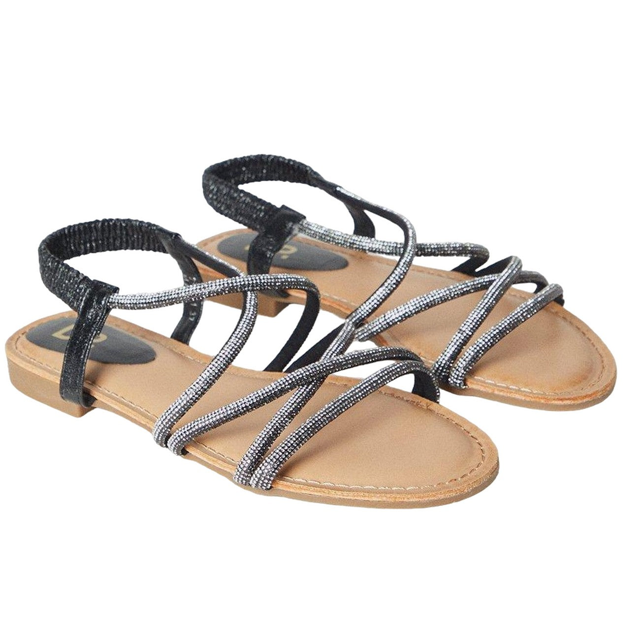 Black - Front - Dorothy Perkins Womens-Ladies Finne Diamante Crossover Strap Flat Sandals