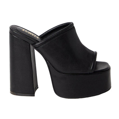 Black - Back - Faith Womens-Ladies Warehouse Platform High Heel Mules