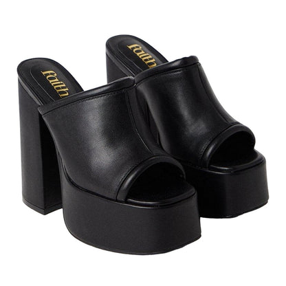 Black - Front - Faith Womens-Ladies Warehouse Platform High Heel Mules