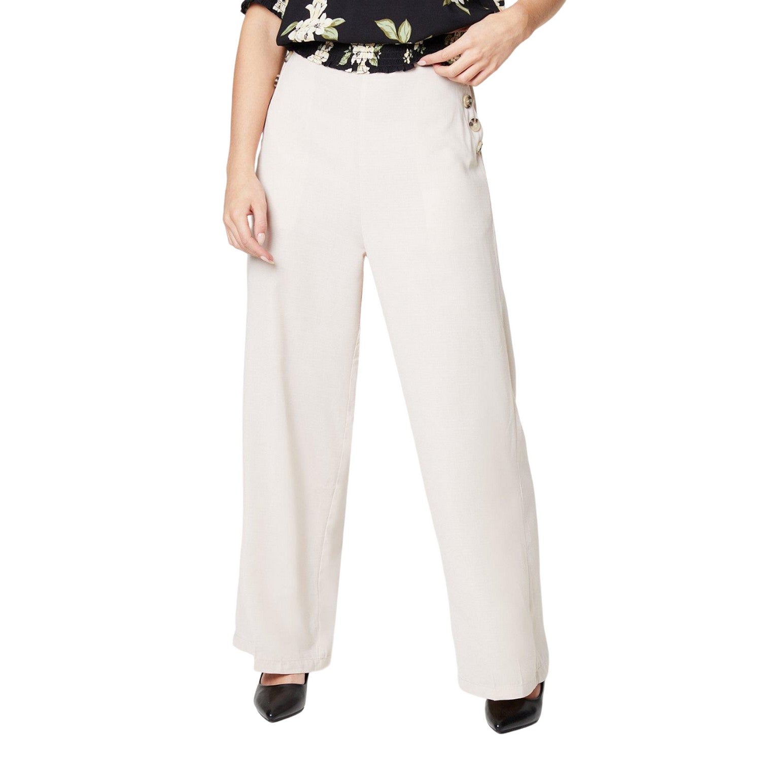 Stone - Front - Dorothy Perkins Womens-Ladies Button Pocket Petite Straight Trousers