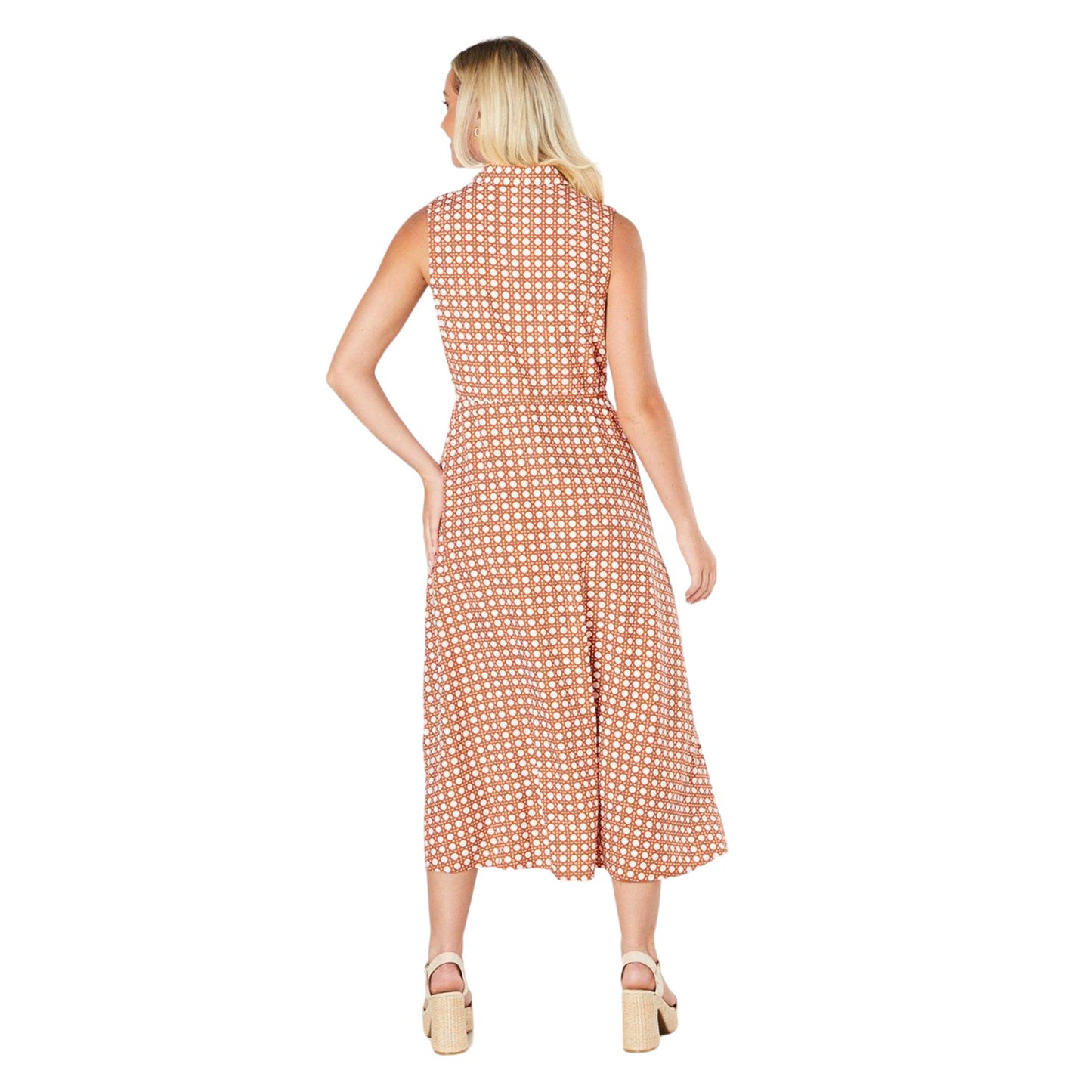 Rust - Back - Dorothy Perkins Womens-Ladies Spotted Front Pocket Midi Dress