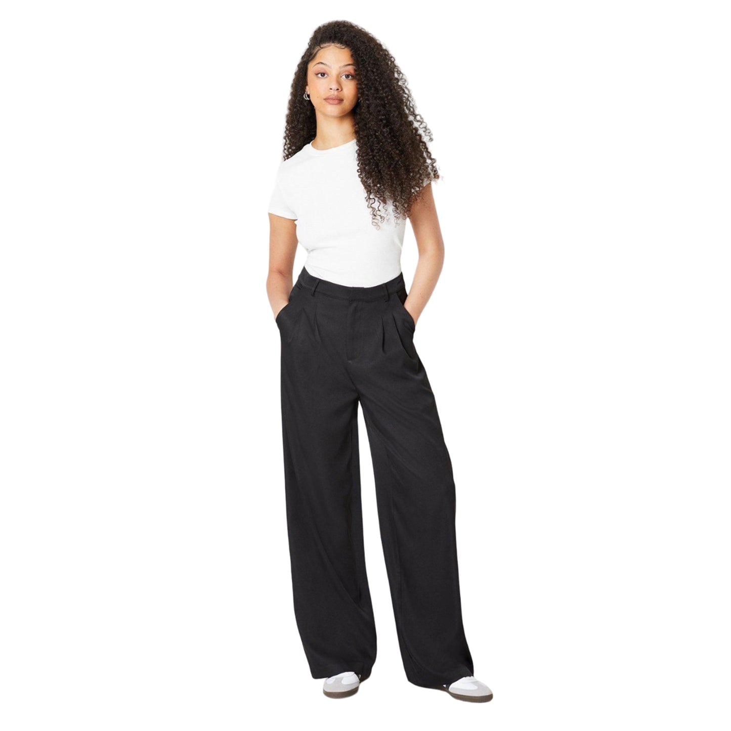 Black - Side - Dorothy Perkins Womens-Ladies Double Pleat Tall Straight Trousers