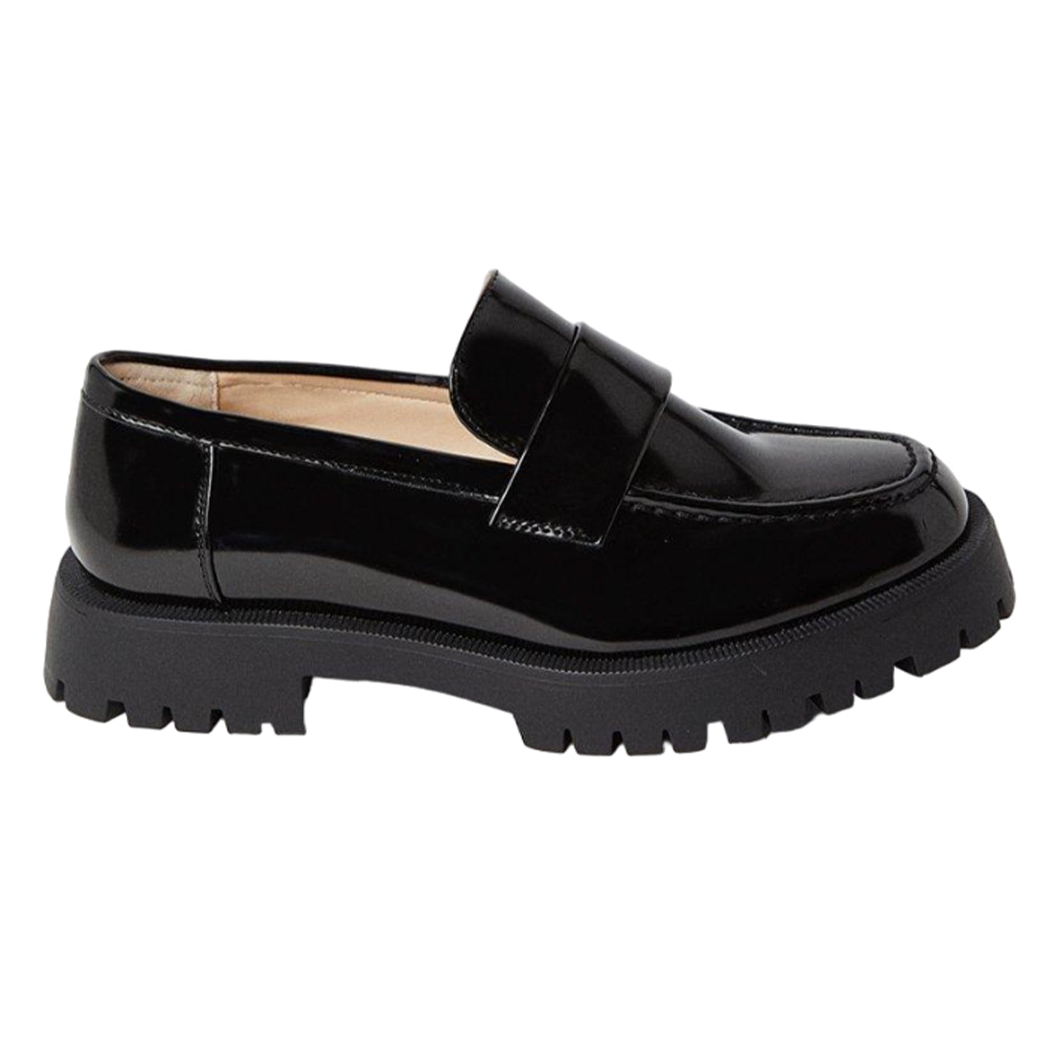 True Black - Back - Faith Womens-Ladies Nicole Stitched Apron Chunky Flat Penny Loafers