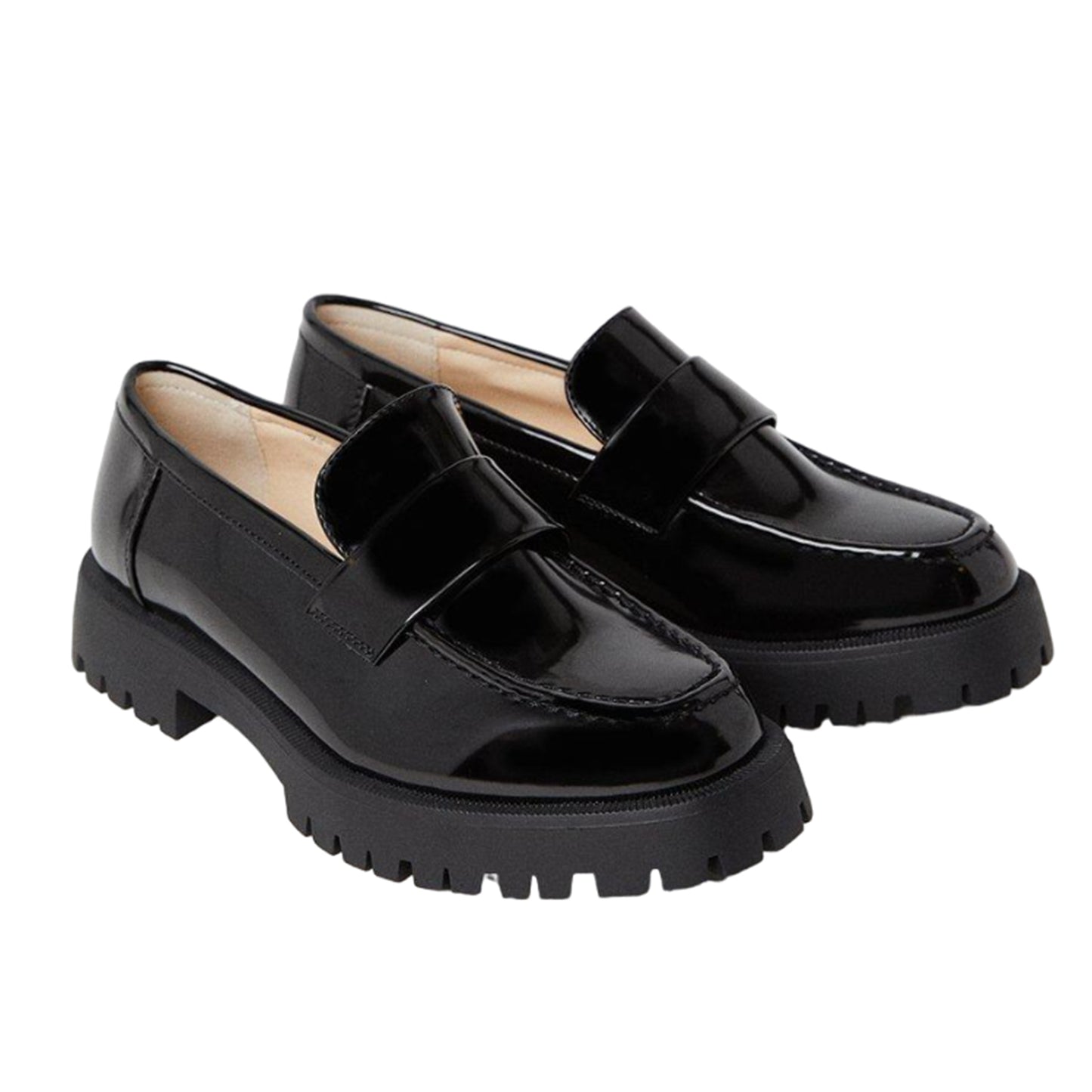 True Black - Front - Faith Womens-Ladies Nicole Stitched Apron Chunky Flat Penny Loafers