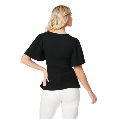 Black - Back - Dorothy Perkins Womens-Ladies Knotted Angel Sleeve Top