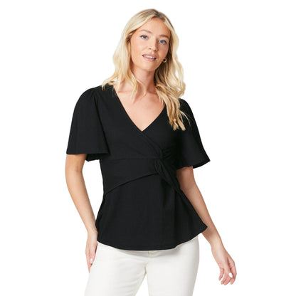 Black - Front - Dorothy Perkins Womens-Ladies Knotted Angel Sleeve Top