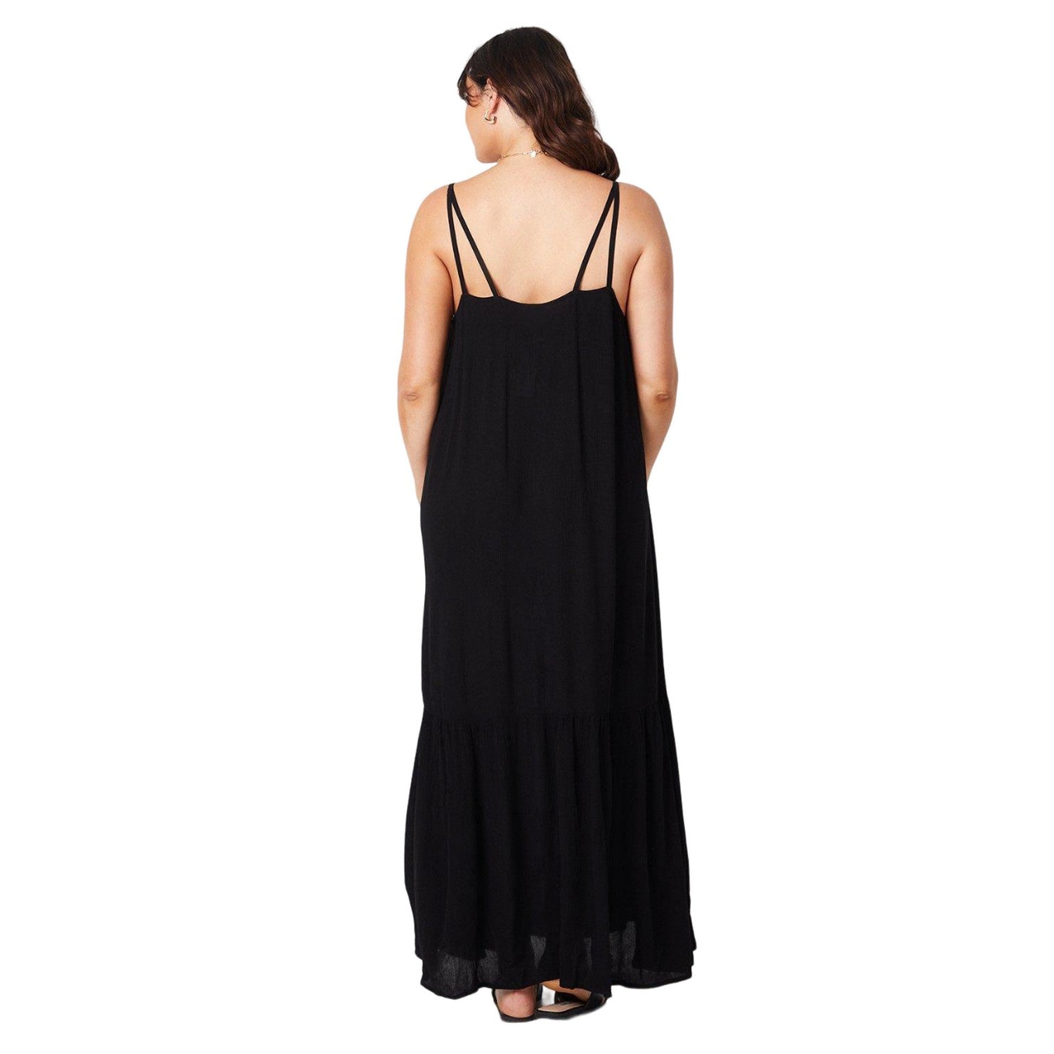 Black - Back - Dorothy Perkins Womens-Ladies Crinkle Midi Curved Smock Dress