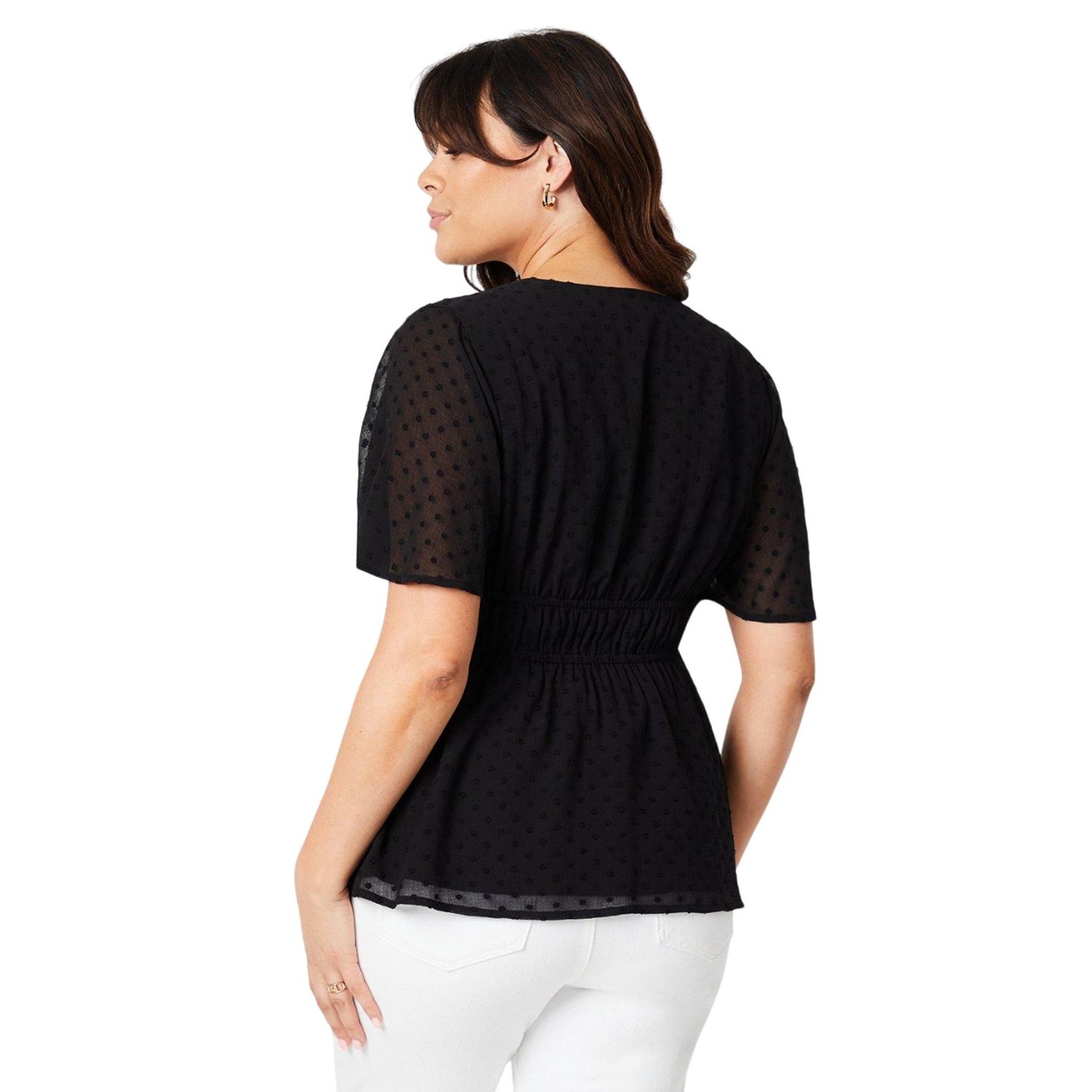 Black - Back - Dorothy Perkins Womens-Ladies Dobby Chiffon Curved Wrap Top