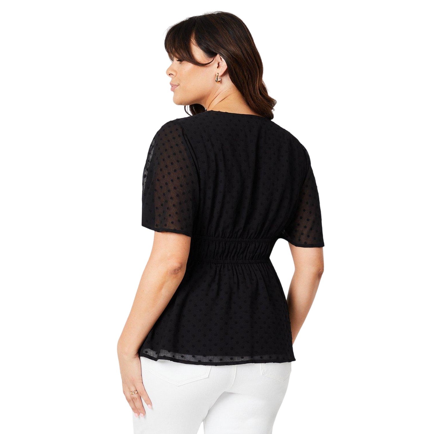 Black - Back - Dorothy Perkins Womens-Ladies Dobby Chiffon Curved Wrap Top
