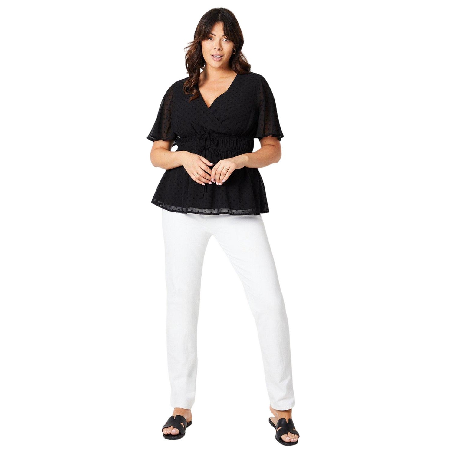 Black - Side - Dorothy Perkins Womens-Ladies Dobby Chiffon Curved Wrap Top