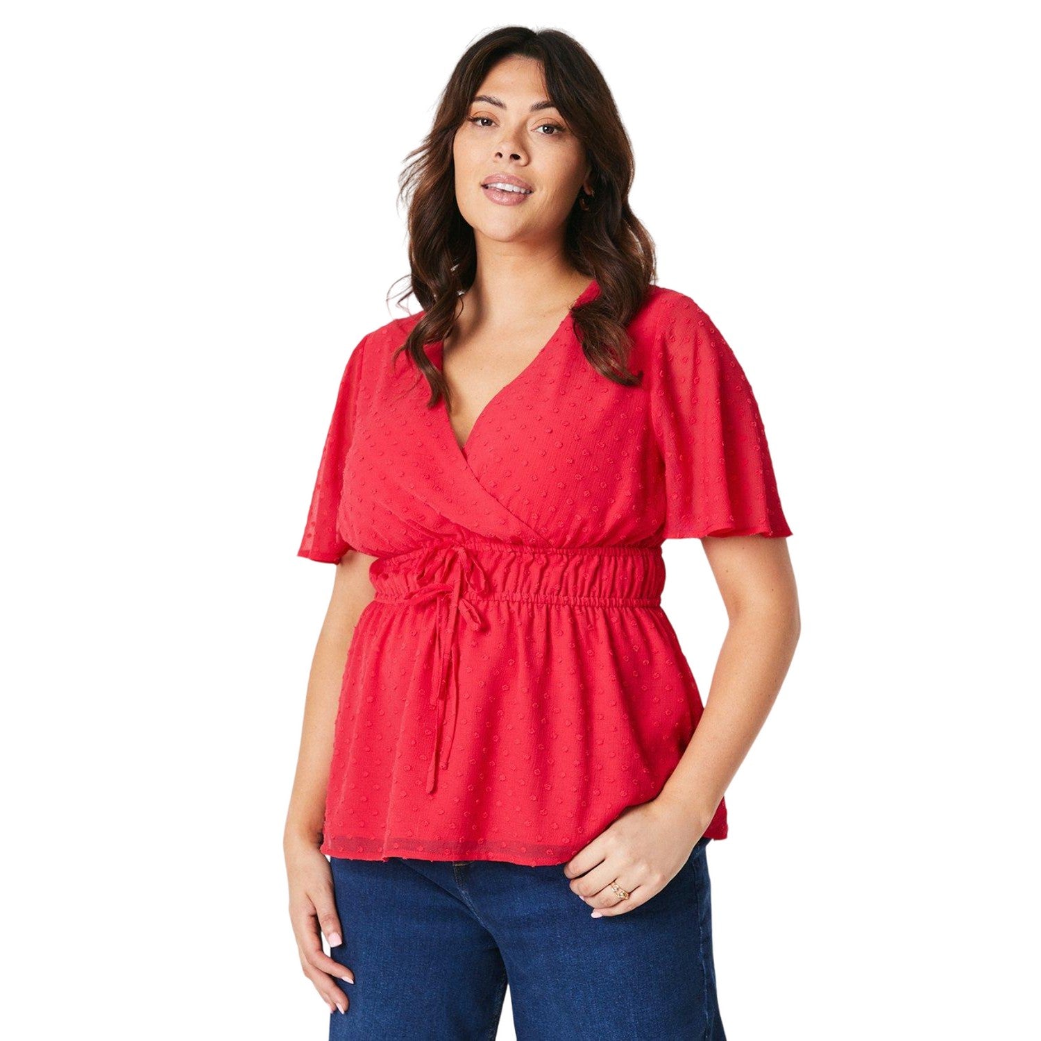Pink - Front - Dorothy Perkins Womens-Ladies Dobby Chiffon Curved Wrap Top