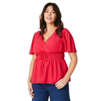 Pink - Front - Dorothy Perkins Womens-Ladies Dobby Chiffon Curved Wrap Top