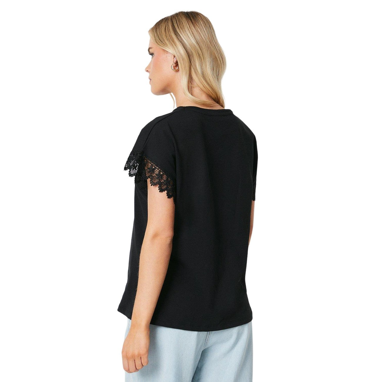 Black - Back - Dorothy Perkins Womens-Ladies Lace Detail Petite T-Shirt