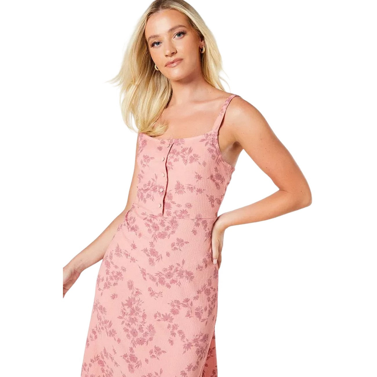 Pink - Side - Dorothy Perkins Womens-Ladies Floral Strappy Midi Dress