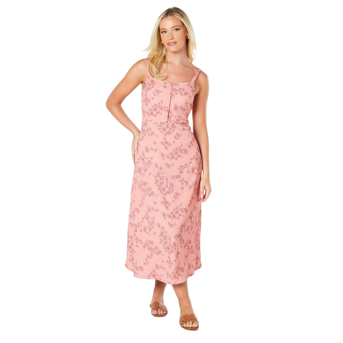Pink - Front - Dorothy Perkins Womens-Ladies Floral Strappy Midi Dress