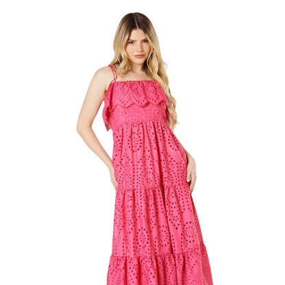 Pink - Side - Dorothy Perkins Womens-Ladies Broderie Strappy Midi Dress