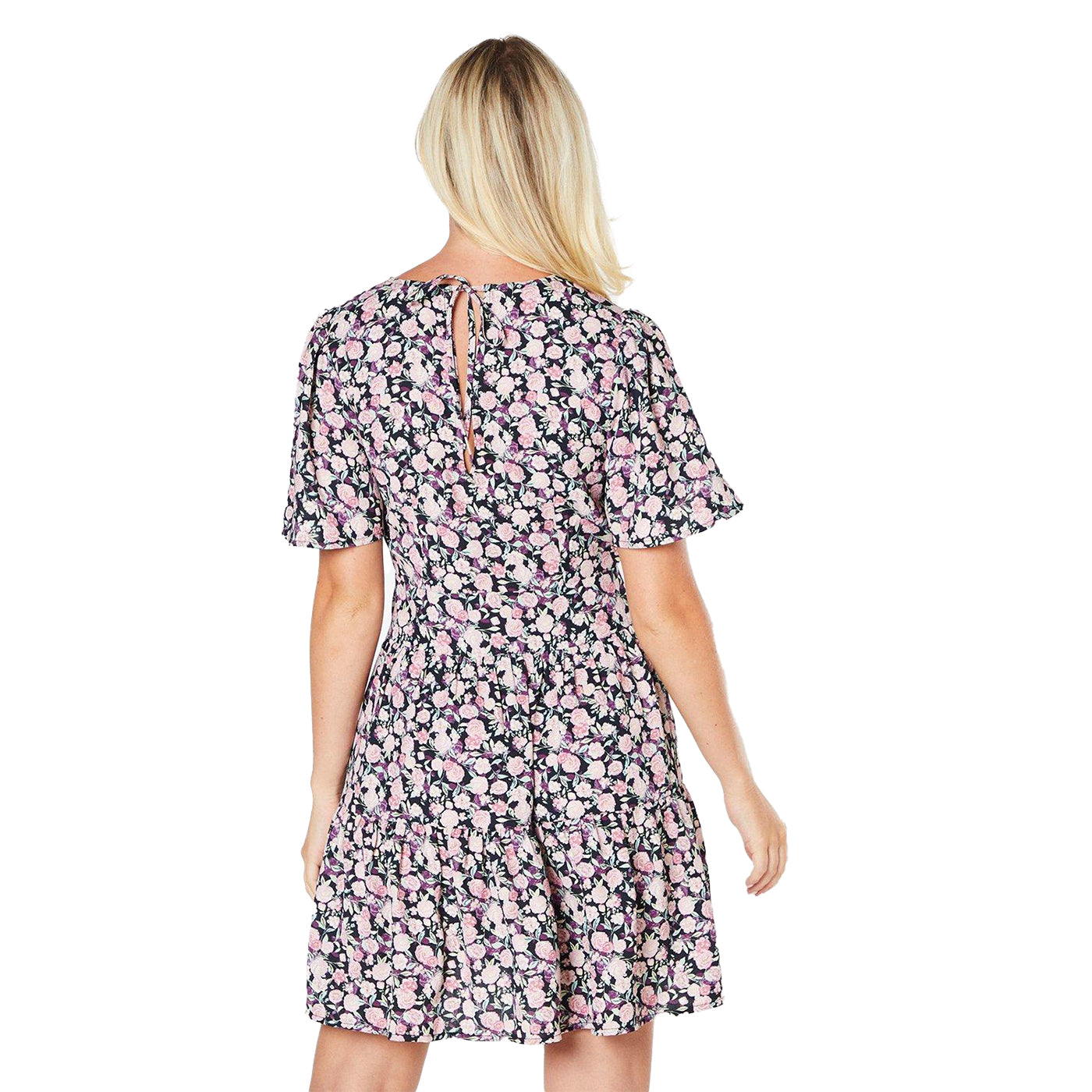 Pink - Back - Dorothy Perkins Womens-Ladies Ditsy Print Angel Sleeve Mini Dress