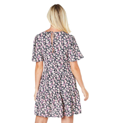 Pink - Back - Dorothy Perkins Womens-Ladies Ditsy Print Angel Sleeve Mini Dress