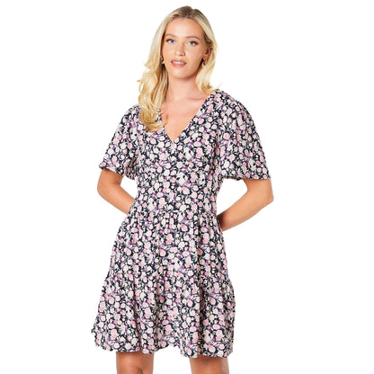 Pink - Front - Dorothy Perkins Womens-Ladies Ditsy Print Angel Sleeve Mini Dress