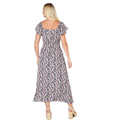 Pink - Back - Dorothy Perkins Womens-Ladies Ditsy Floral Angel Sleeve Midi Dress