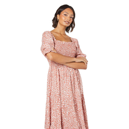 Rust - Lifestyle - Dorothy Perkins Womens-Ladies Tiered Shirred Bodice Puff Sleeve Midi Dress