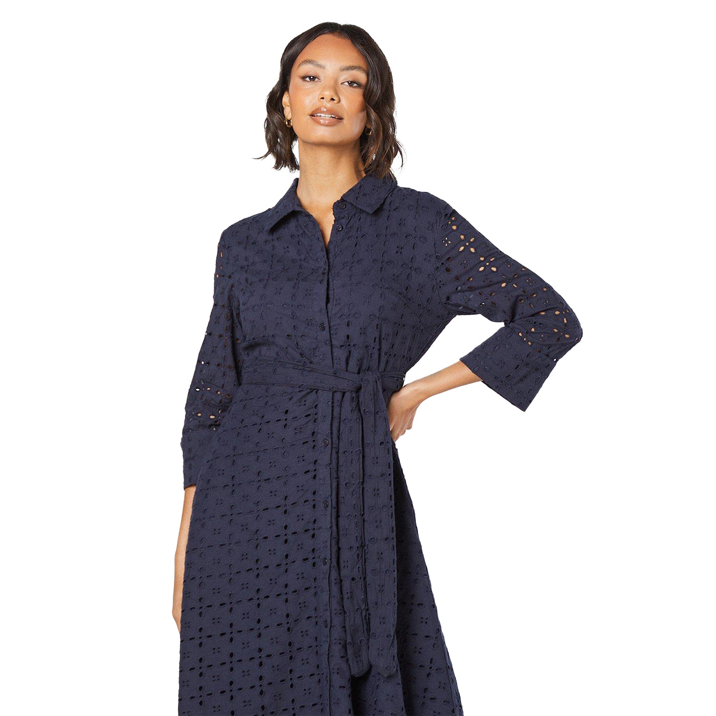 Navy - Lifestyle - Dorothy Perkins Womens-Ladies Broderie Belt Midi Shirt Dress