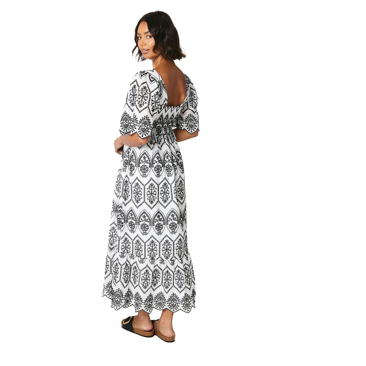 Monochrome - Back - Dorothy Perkins Womens-Ladies Broderie Midi Dress