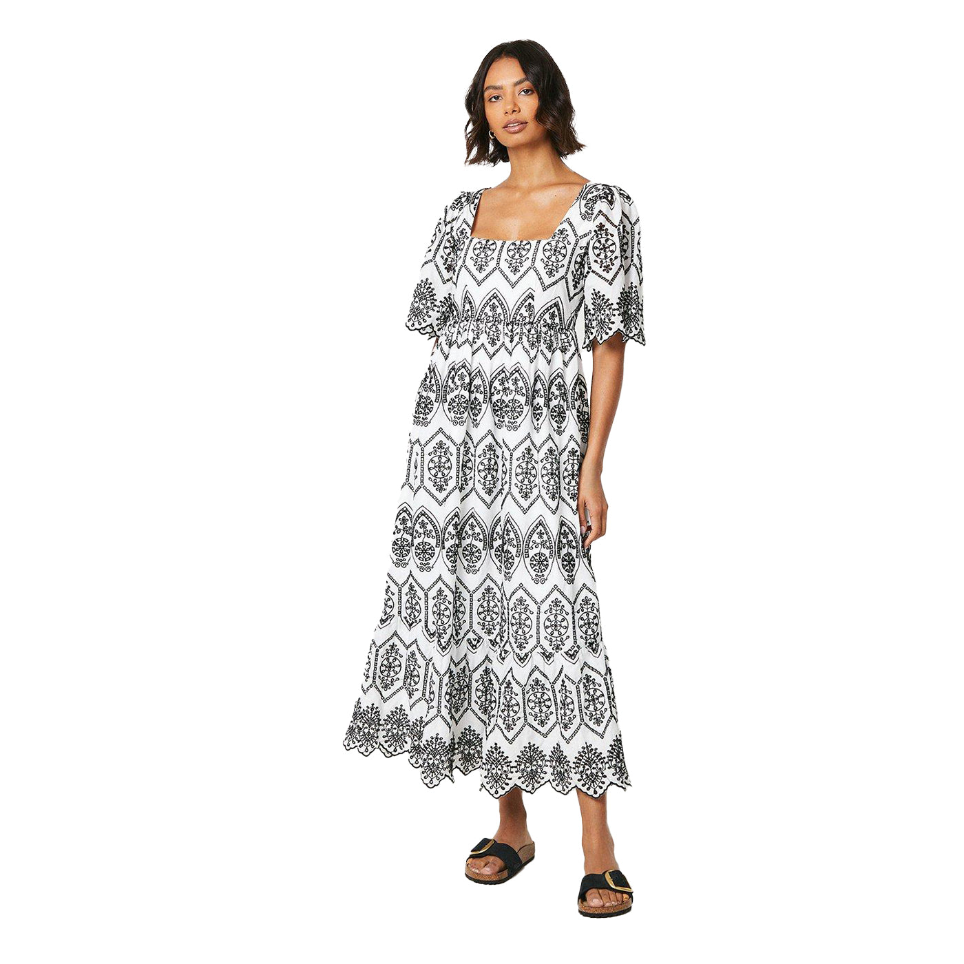 Monochrome - Front - Dorothy Perkins Womens-Ladies Broderie Midi Dress