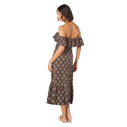 Monochrome - Back - Dorothy Perkins Womens-Ladies Tile Print Frill Detail Midi Dress