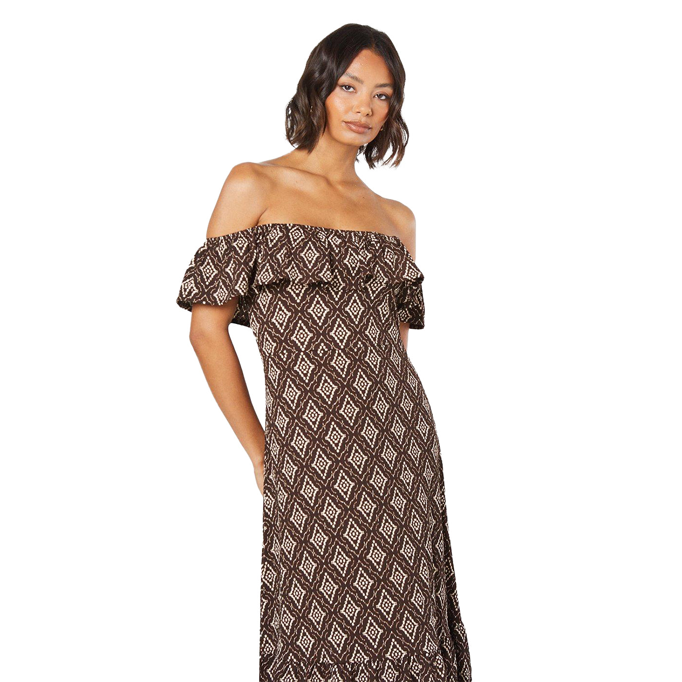 Monochrome - Lifestyle - Dorothy Perkins Womens-Ladies Tile Print Frill Detail Midi Dress