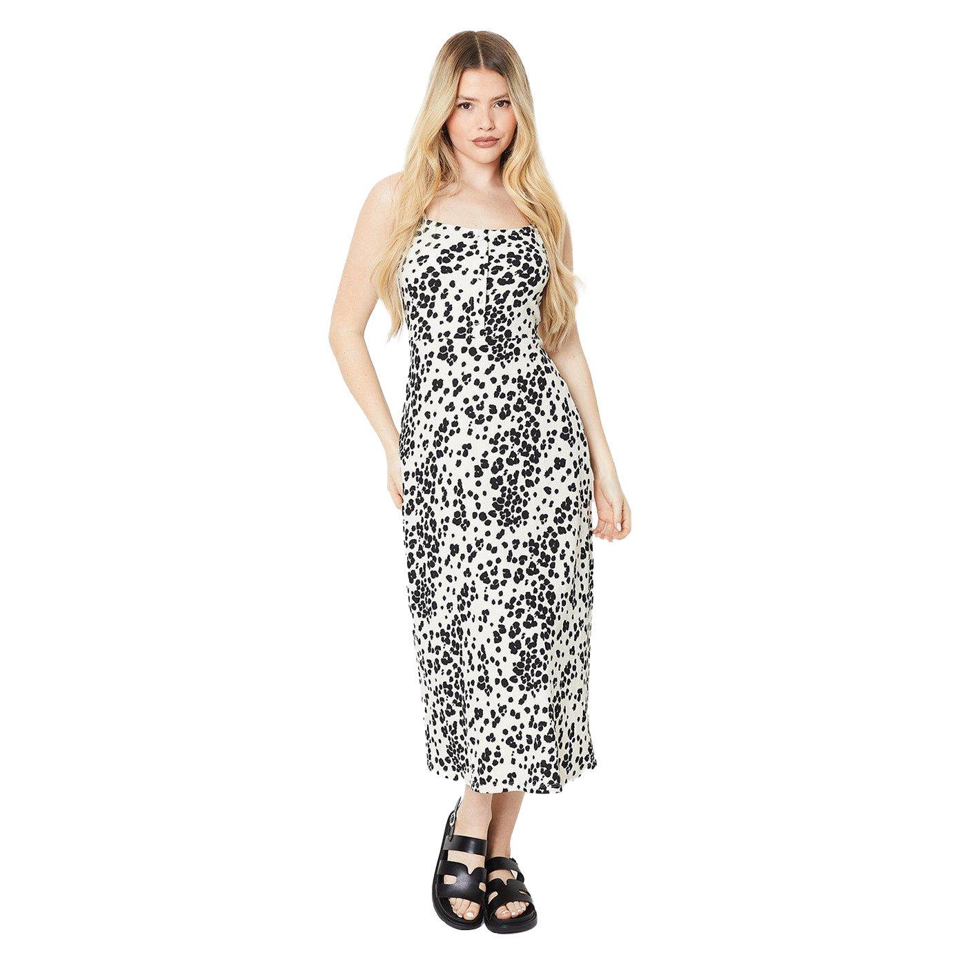 White-Black - Front - Dorothy Perkins Womens-Ladies Animal Print Strappy Midi Dress