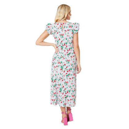 White-Red-Green - Back - Dorothy Perkins Womens-Ladies Floral Frill Midi Dress