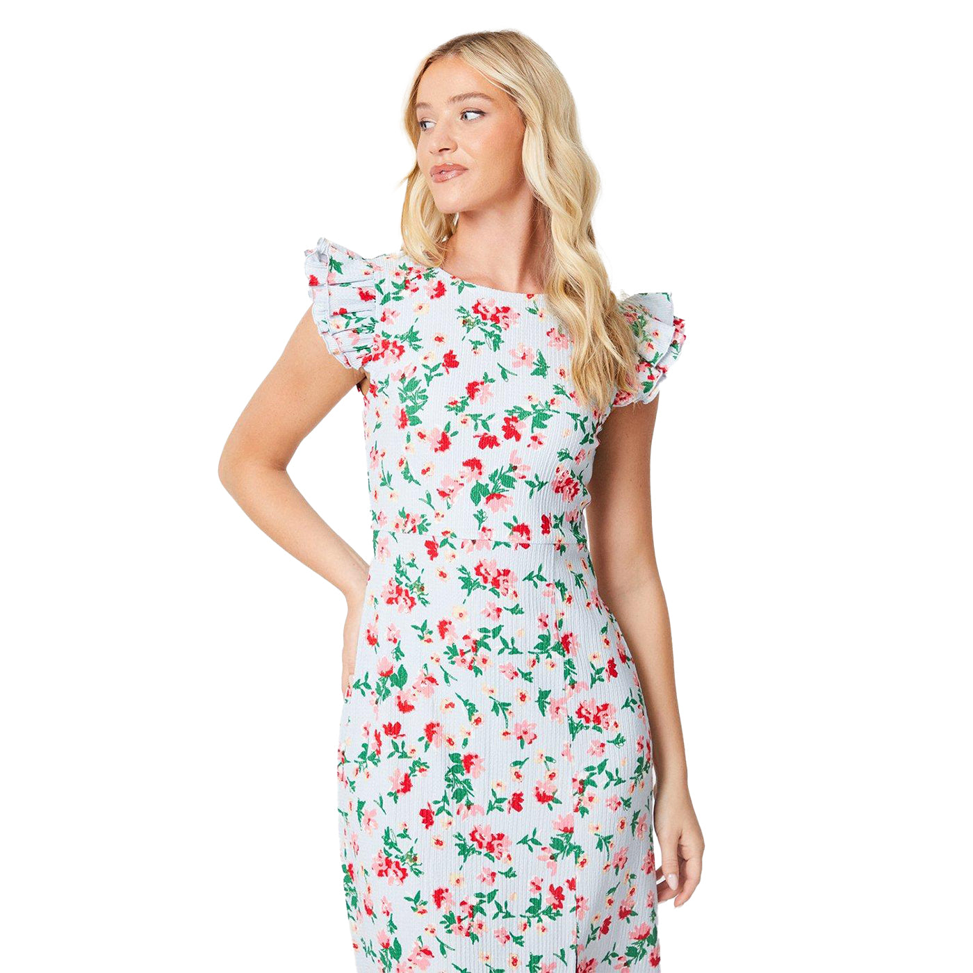 White-Red-Green - Lifestyle - Dorothy Perkins Womens-Ladies Floral Frill Midi Dress