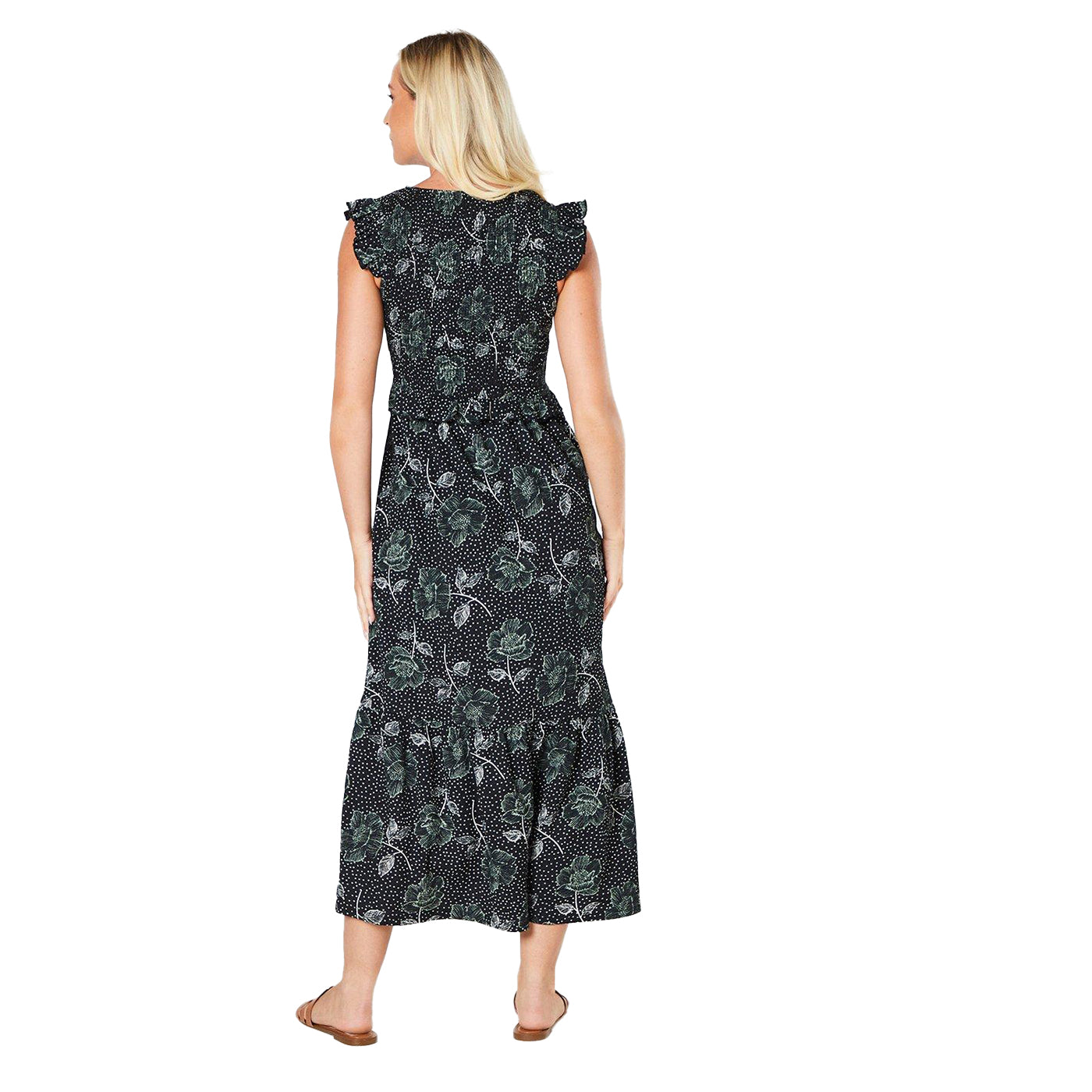 Black-White - Back - Dorothy Perkins Womens-Ladies Floral Shirred Bodice Midi Dress